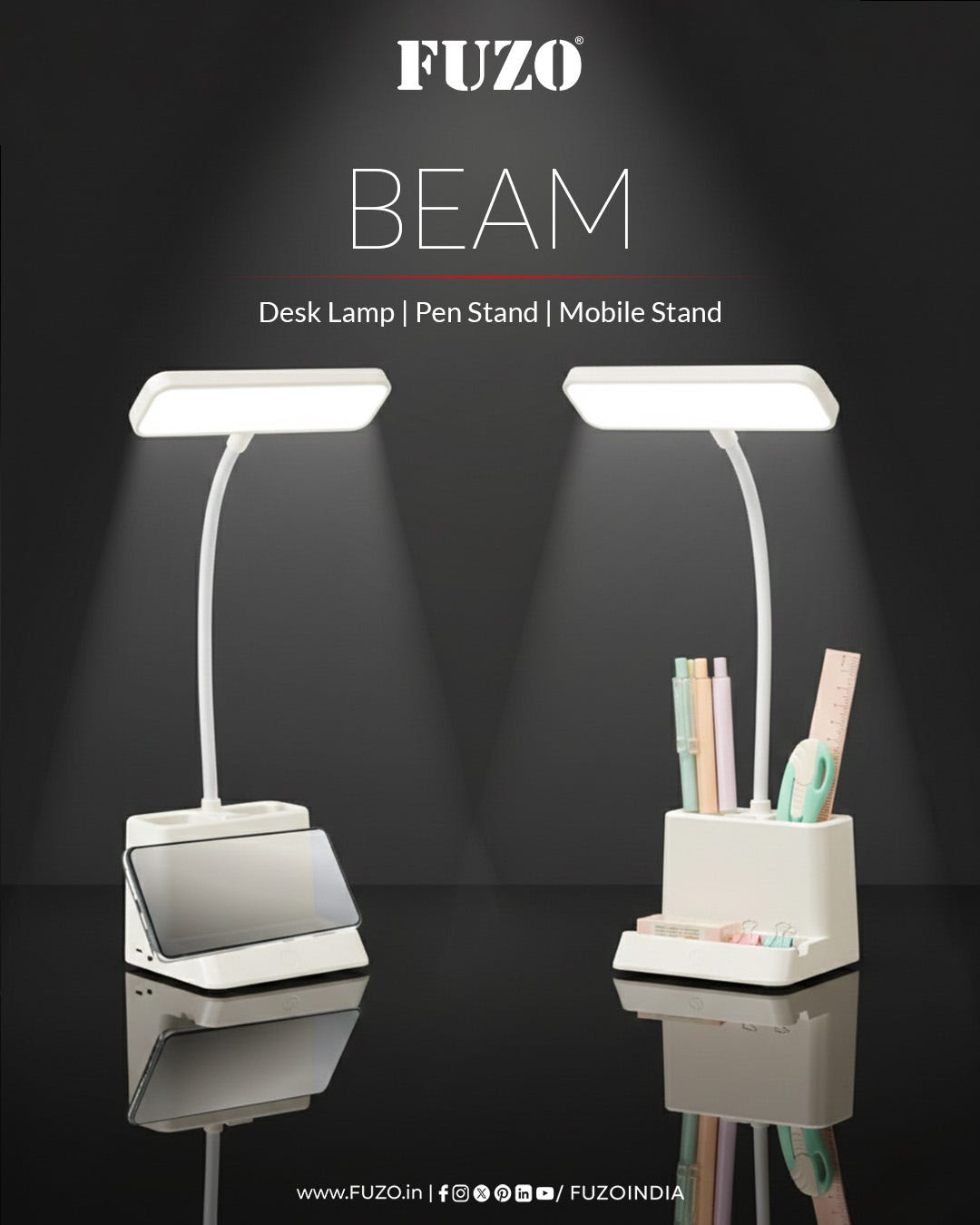 FUZO BEAM-Desk Lamp with Pen Stand & Mobile Stand