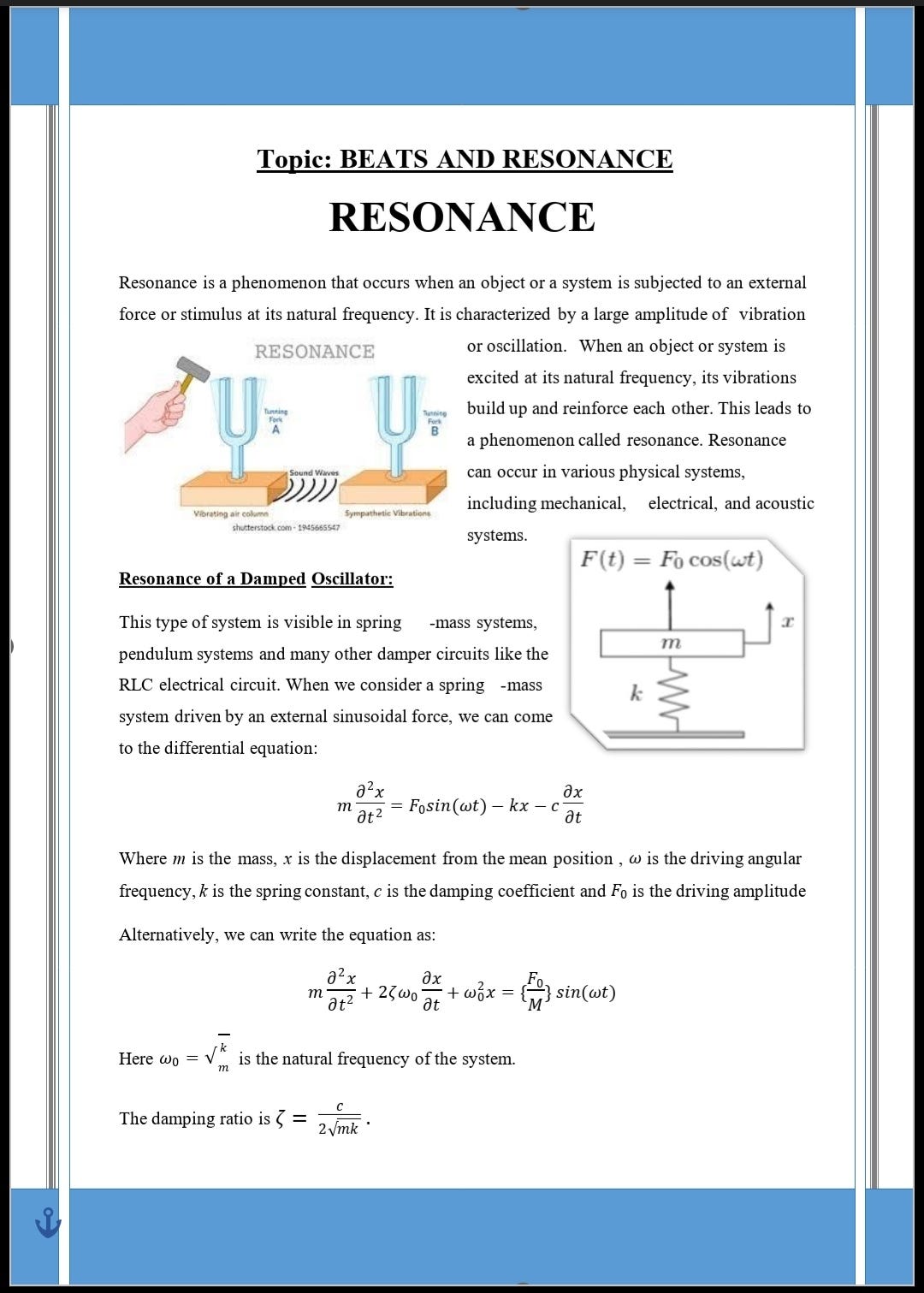 Resonance Frequency Equation
