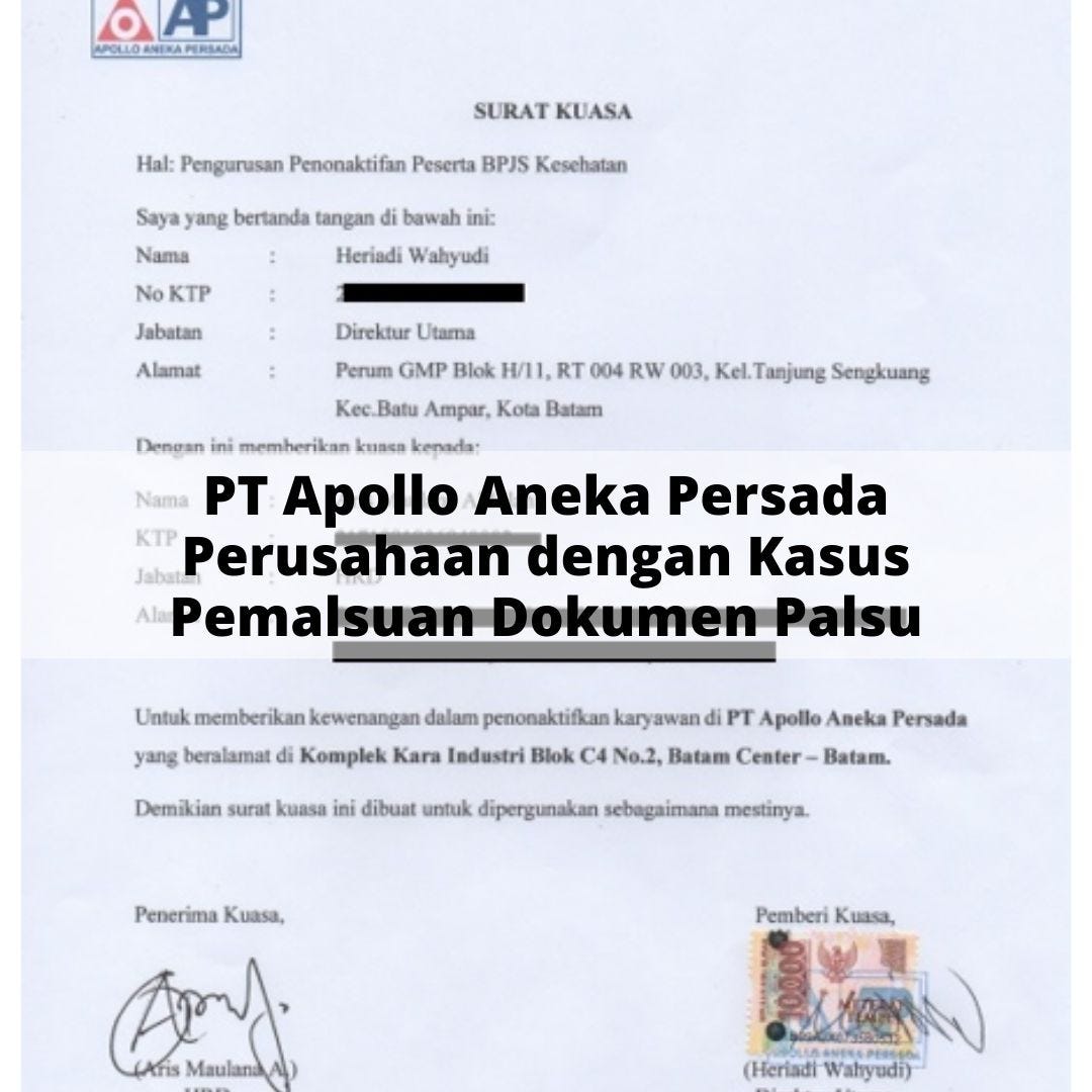 PT Apollo Aneka Persada dan Pemalsuan Data Oleh HRD by baby massage