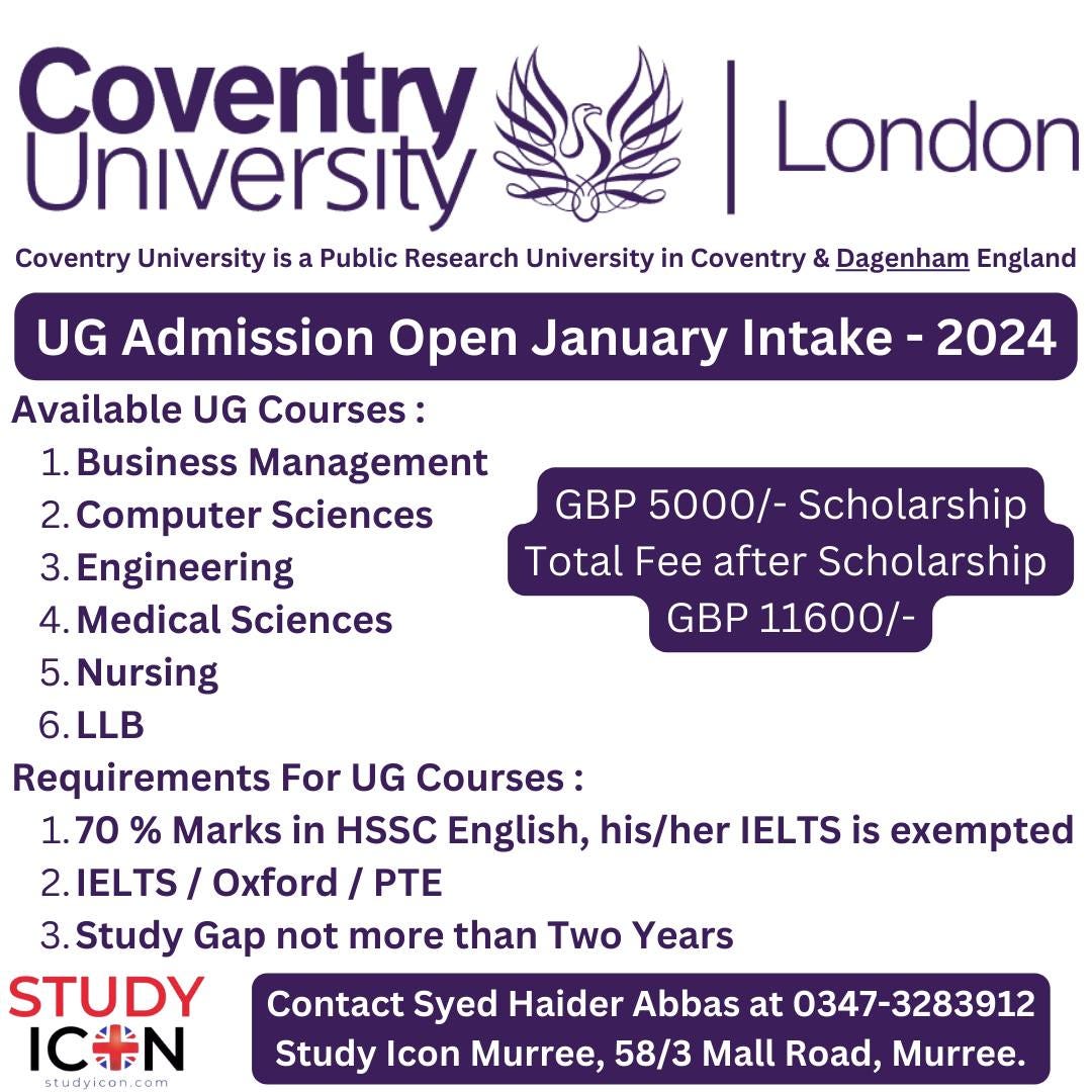 Study in UK 2024 January Intake Coventry University | by Study in UK