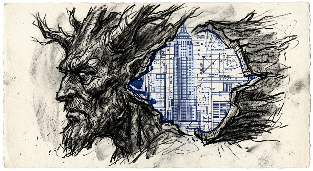 “Nature quantified: Where the organic yields to the absolute precision of the blueprint.” Art Sketch by Misselbereth