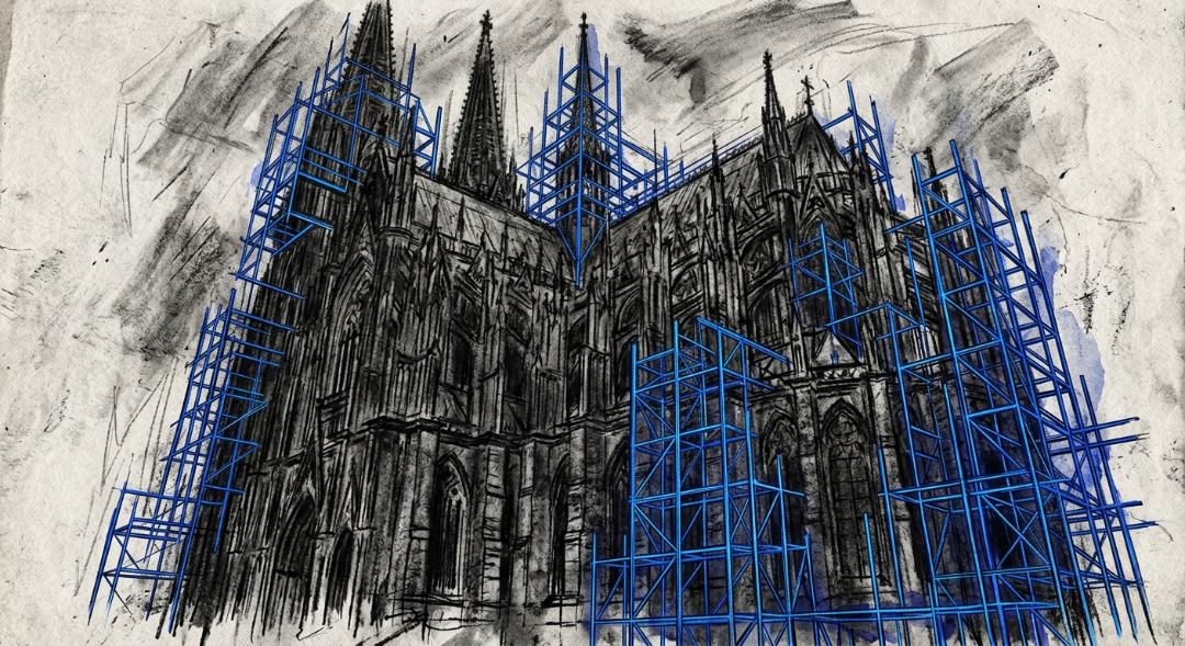 “Constructing our monuments to intellect, yet dwelling within the scaffolding of our own unease.” Art Sketch by Misselbereth
