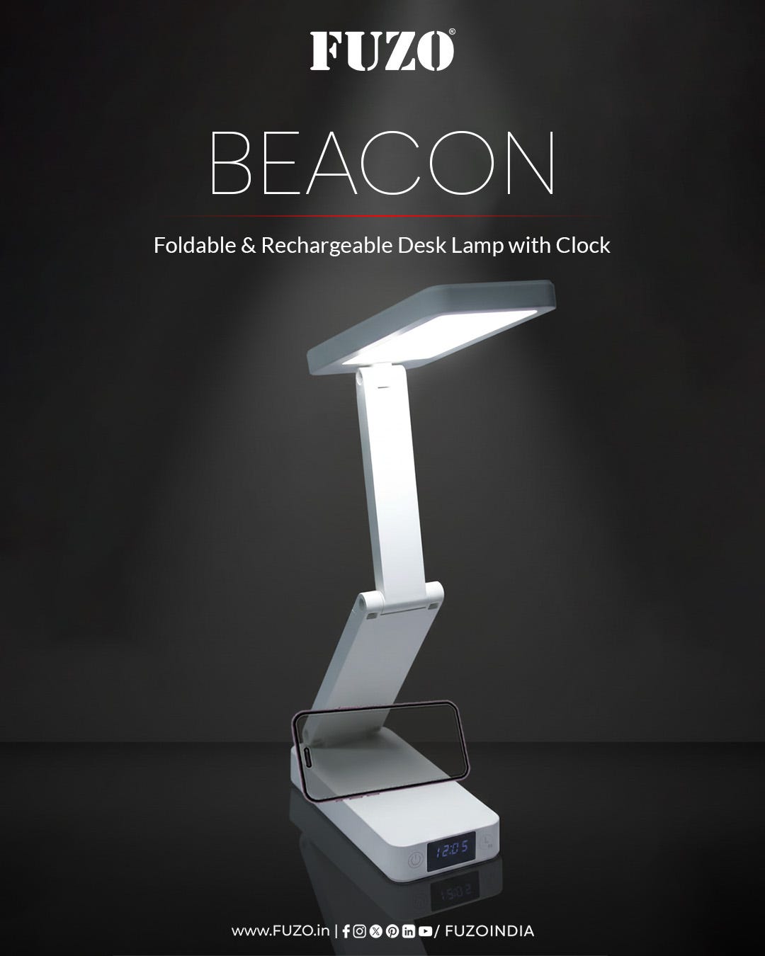FUZO BEACON Foldable & Rechargeable Desk Lamp with Clock