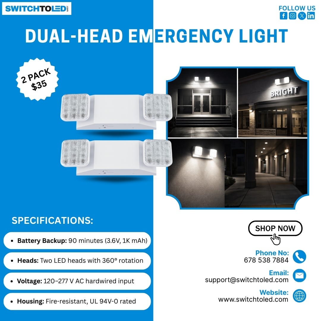 Dual-Head Emergency Light — Affordable 2 Pack Backup Solution