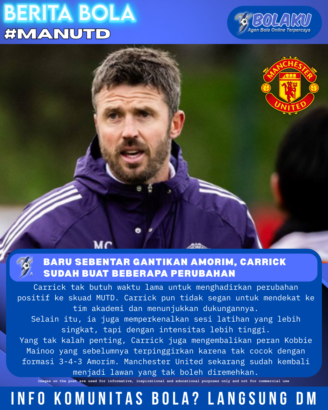 Baru sebentar menggantikan Amorim, Carrick sudah melakukan beberapa perubahan ke arah yang positif…