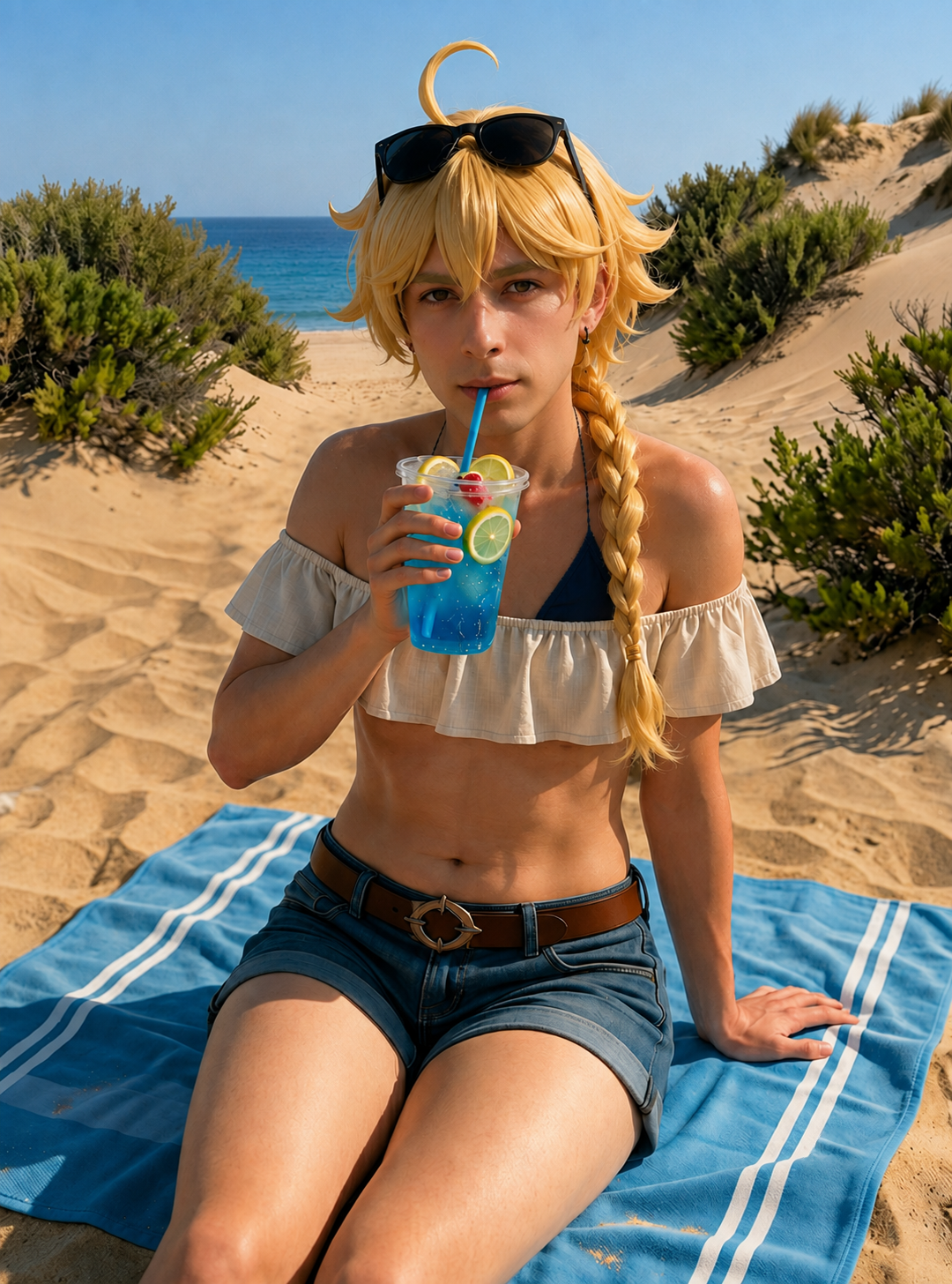 Aether Beach Cosplay | Genshin Impact Femboy Crossplay