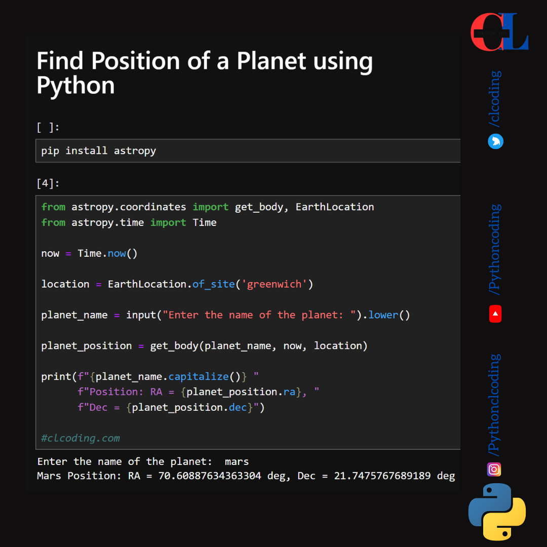 Find current position of a Planet using Python - Python Coding - Medium