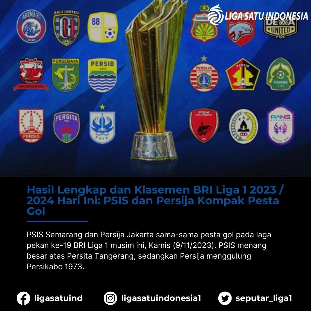 Hasil Lengkap dan Klasemen BRI Liga 1 2023 / 2024 Hari Ini PSIS dan