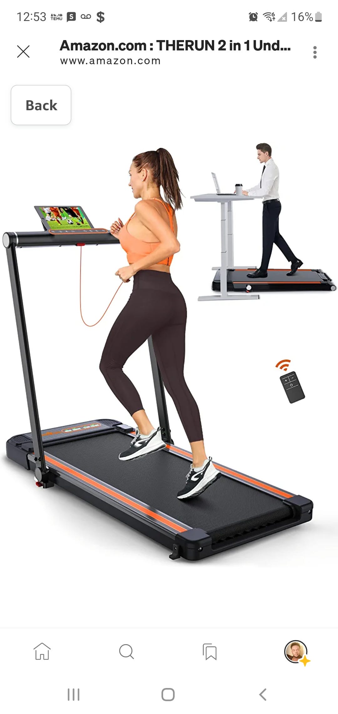 The THERUN 2 in 1 Under Desk Treadmill is a compact fitness machine