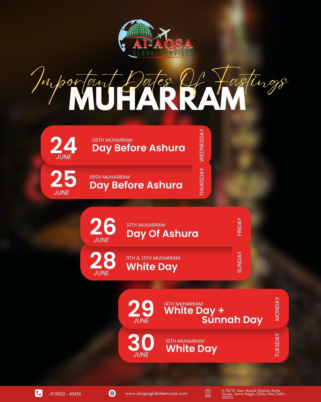 Important Days of Fasting in Muharram.🌙