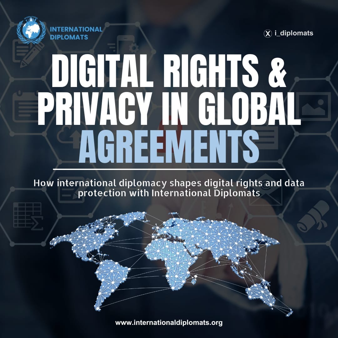 International cooperation on cybersecurity policy showing diplomats and digital infrastructure integration