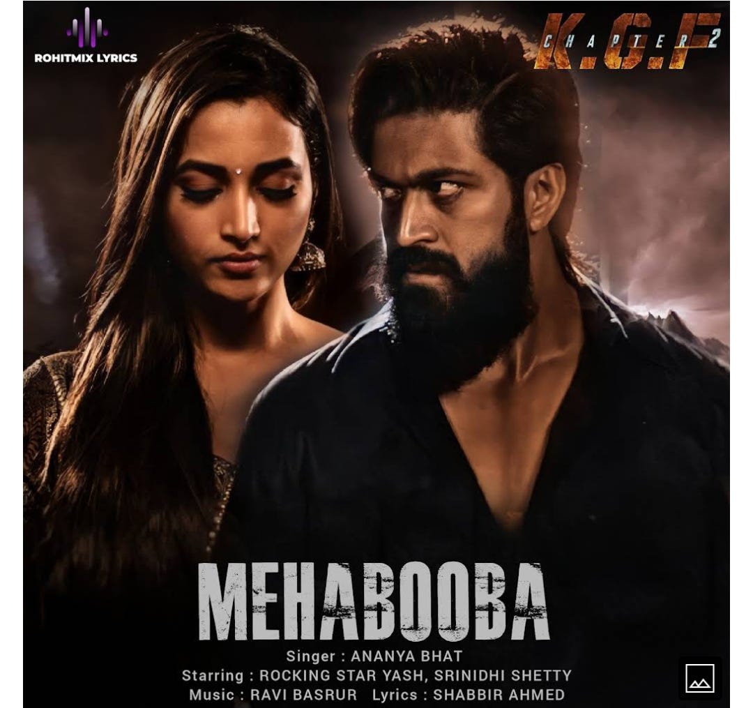MEHABOOBA SONG LYRICS KGF 2 (Hindi) (Ananya Bhat)(KGF Chapter 2
