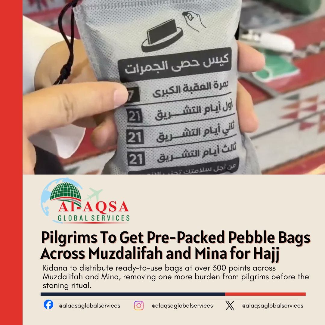 Hajj 2026 Pilgrims Receive Pre-Packed Pebble Bags at Mina.🕋