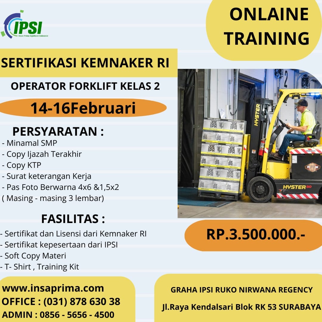 TERPERCAYA WA (0856 5656 4500) PELATIHAN K3 OPERATOR FORKLIFT KELAS 2 TERPERCAYA WA (0856 5656 4500) PELATIHAN K3 OPERATOR FORKLIFT KELAS 2