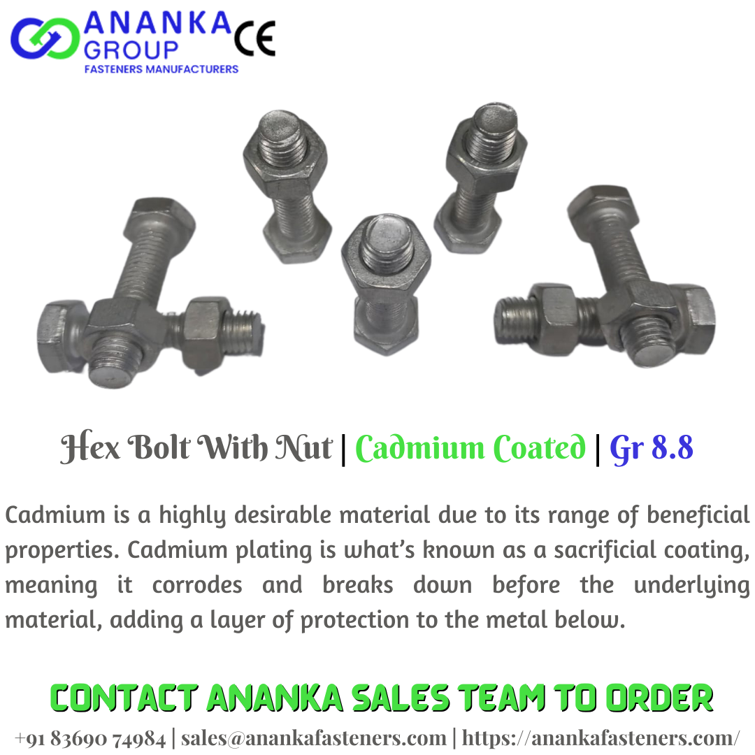 Hex Bolt With Nut Cadmium Coated Gr 8.8 — Ananka Fasteners by AnankaFastener Medium