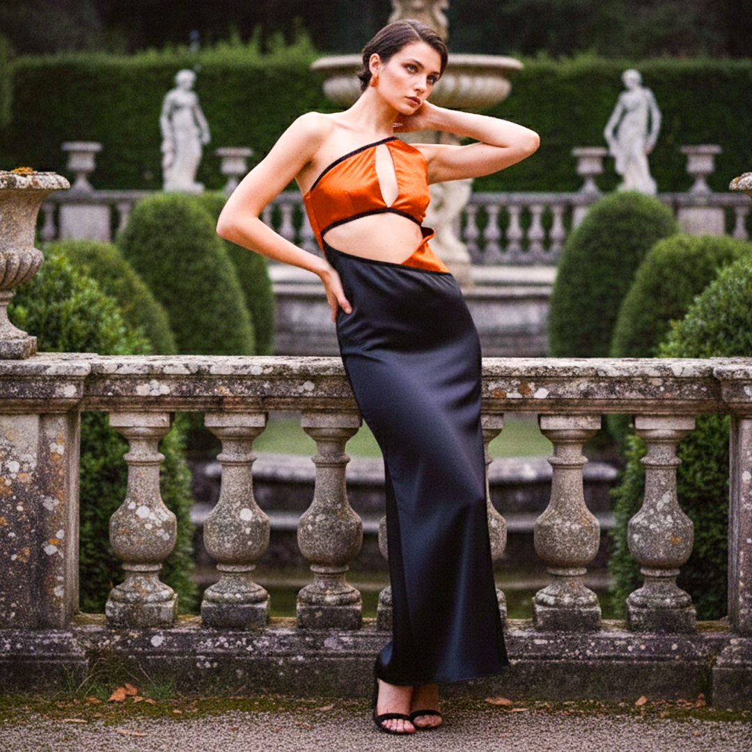 Elegant Cowl Neckline Dress in Silk Satin