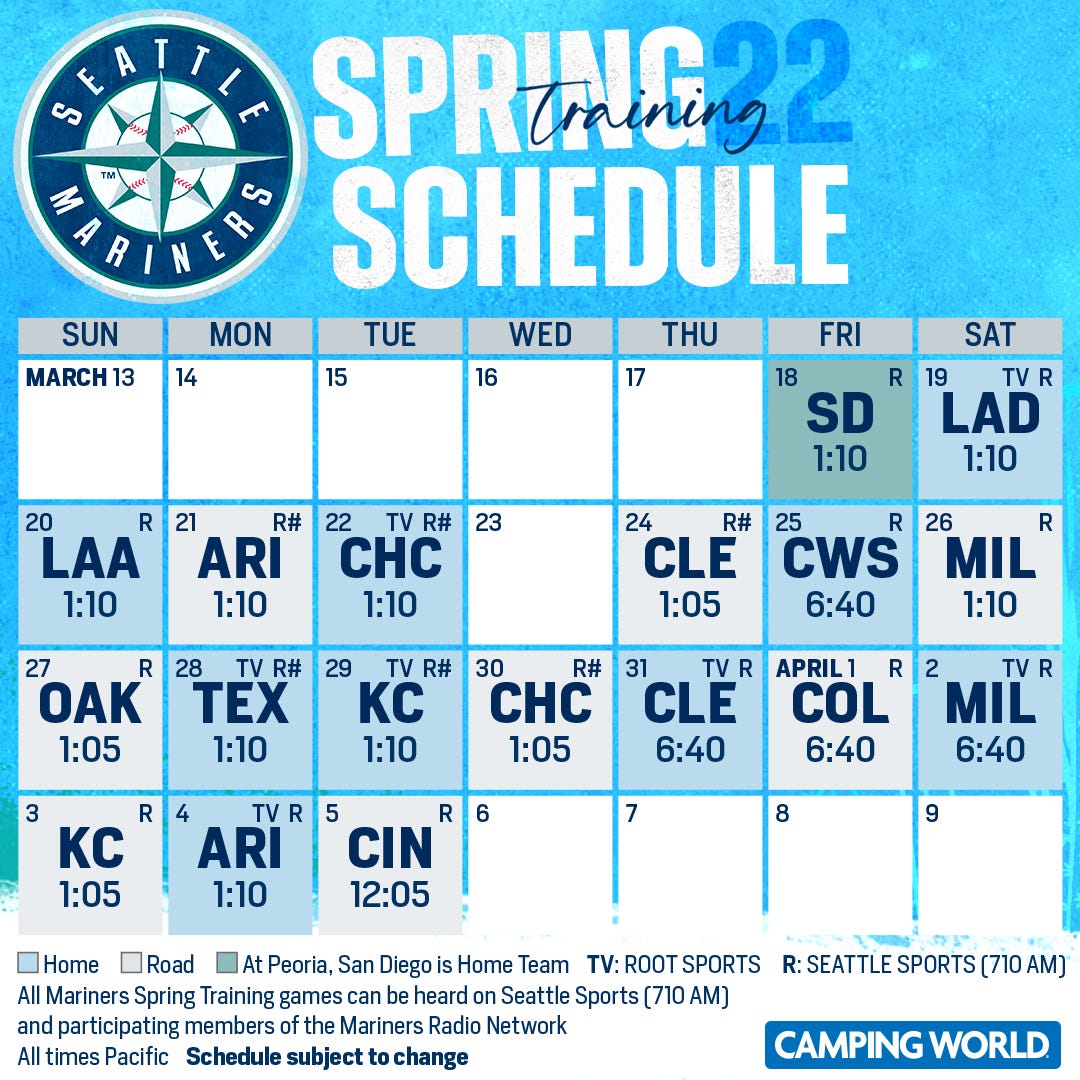 Mariners Announce Start Times for 2022 Spring Training Schedule, by  Mariners PR