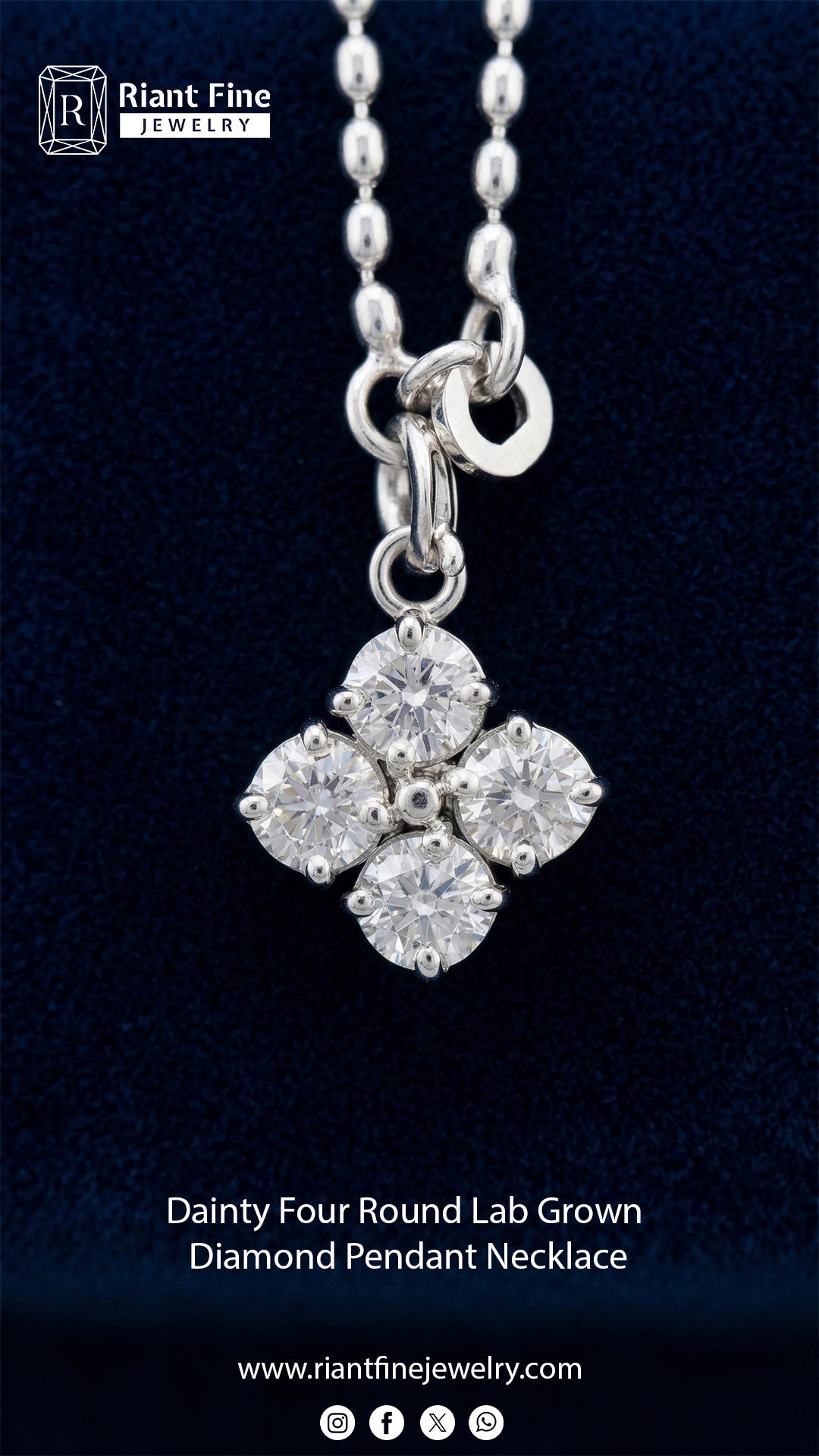 Dainty Four Round Lab Grown Diamond Pendant Necklace | Minimalist Diamond Necklace for Women