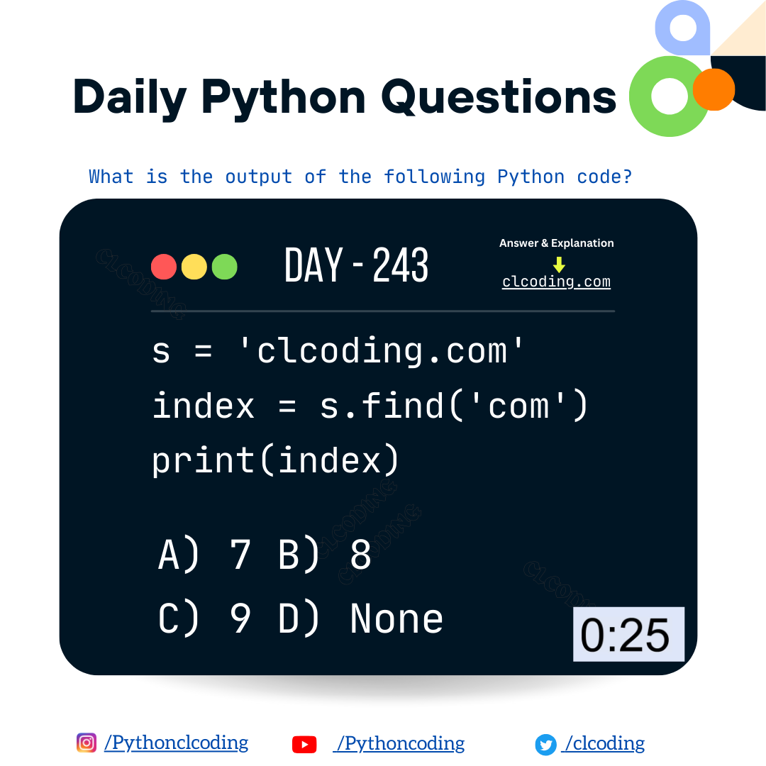Python Coding challenge — Day 243 | What is the output of the following ...