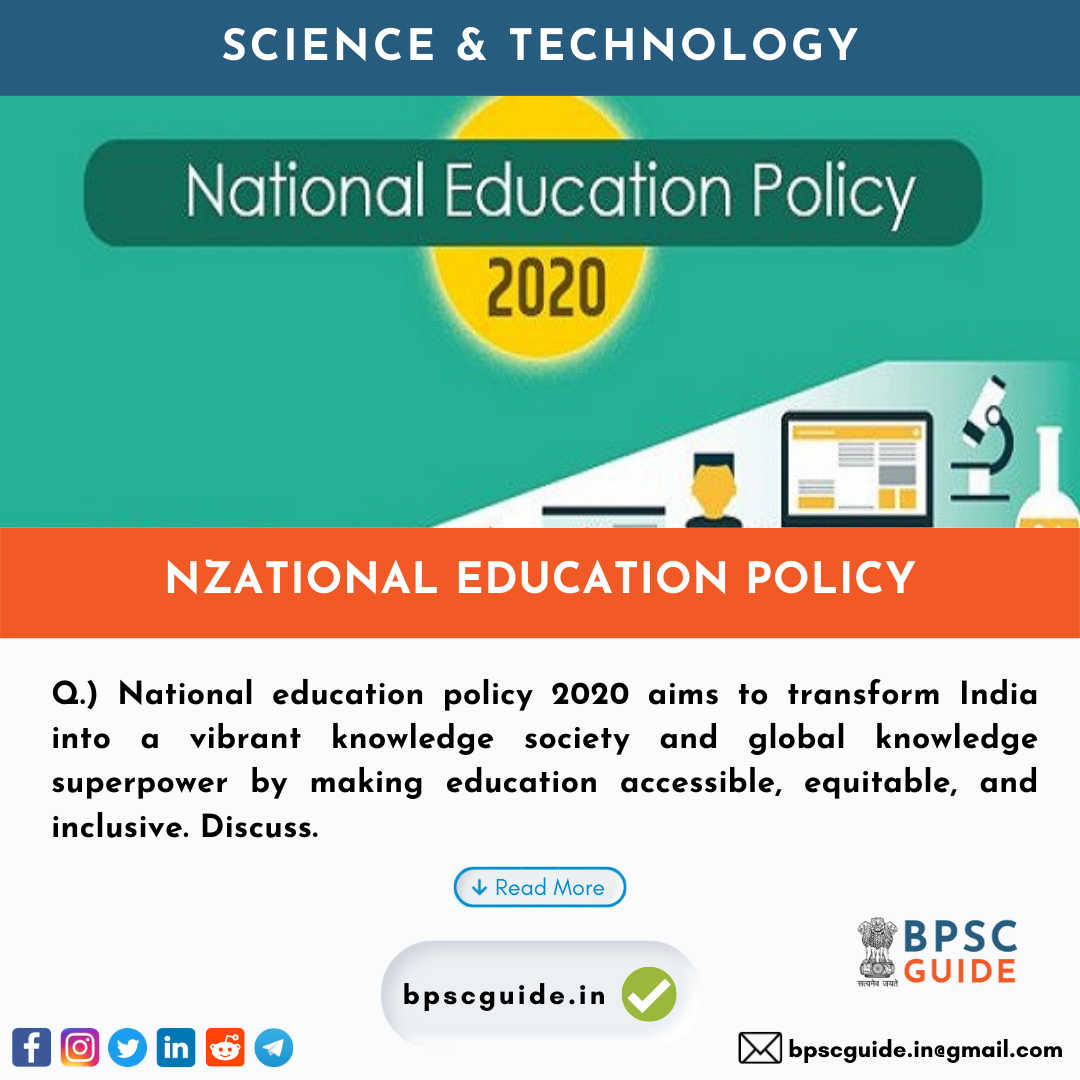 Q.) National education policy 2020 aims to transform India into a
