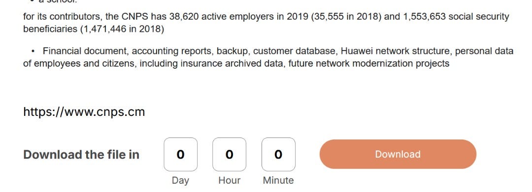 1- Dossier de 9,6G des données de la CNPS | 2- Un aperçu de la possibilité de téléchargement depuis le site de SpaceBear.