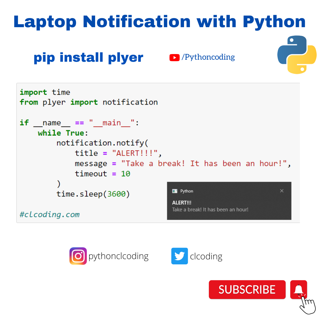 Free Laptop Notification alert with Python Program - Python Coding - Medium