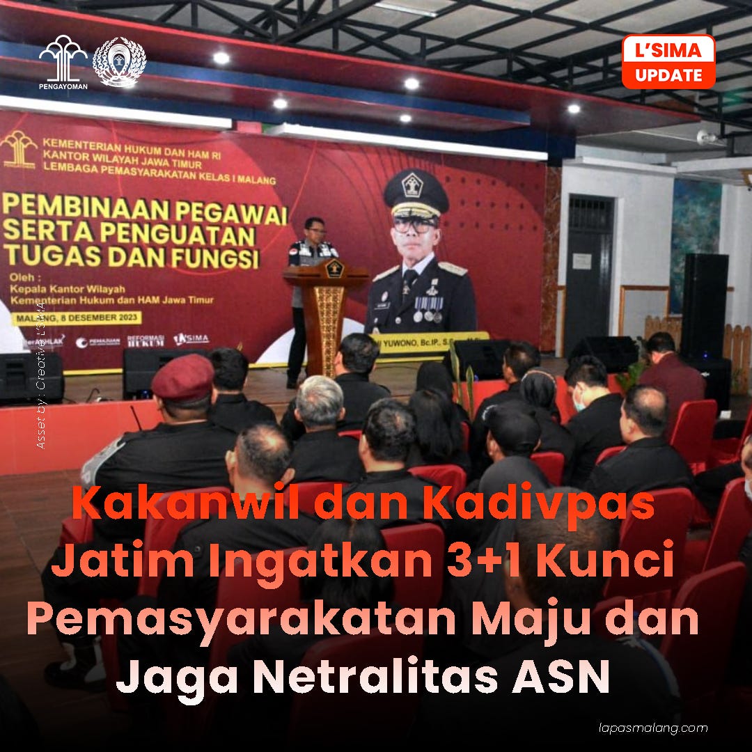 Kunjungi Lapas I Malang, Kakanwil dan Kadivpas Jatim Ingatkan Laksanakan 3+1 Kunci Pemasyarakatan…