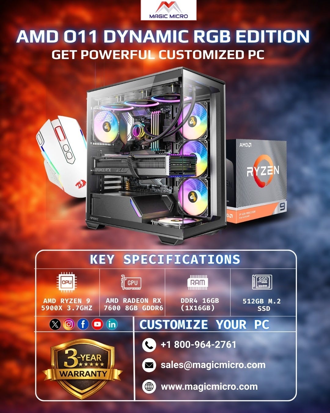 Get Powerful Customized PC — AMD O11 Dynamic RGB Edition | Magic Micro