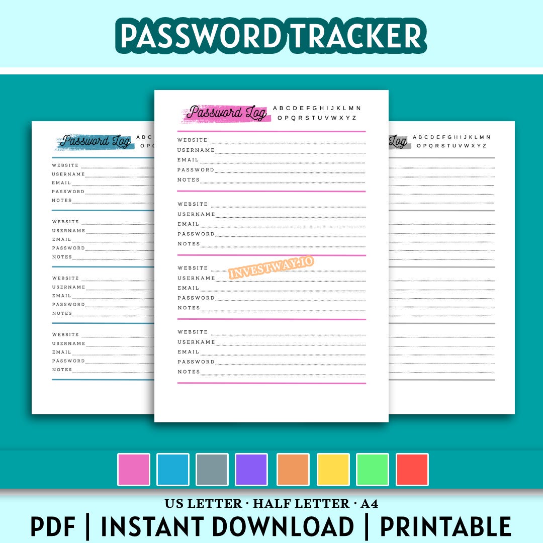 Password Log Printable: Secure Your Online World — Instant Download (A4 / Half Letter / US ...