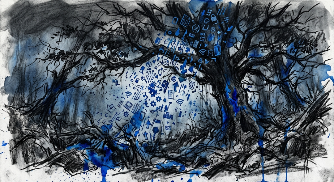 “Progress falls like rain, staining the wild in shades of digital sorrow.” Art Sketch by Misselbereth