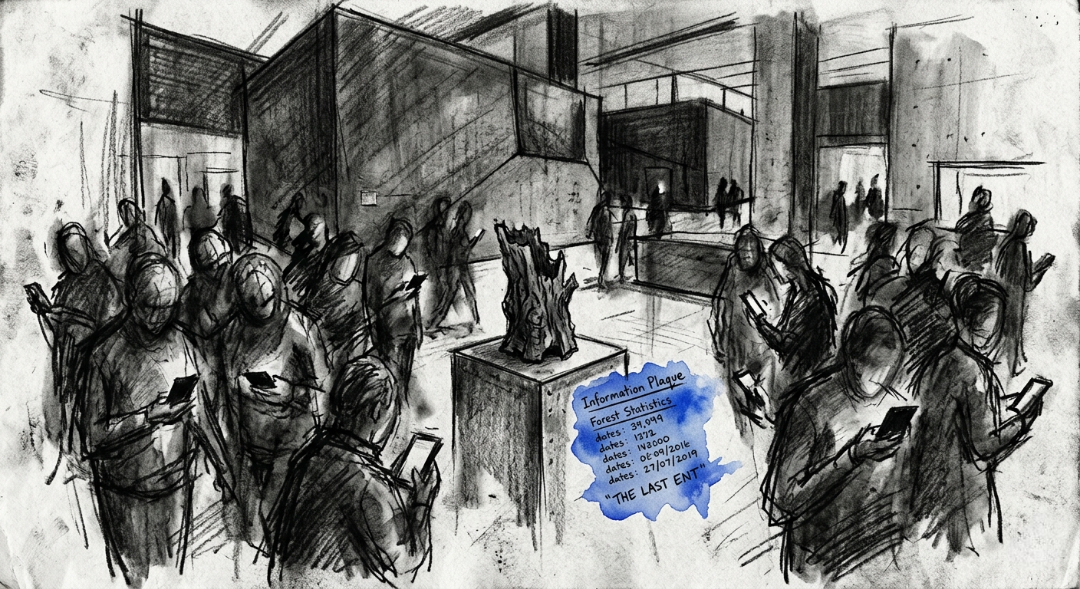 “We archive the past while losing our present; a silent museum, a deafening digital void.” Art Sketch by Misselbereth