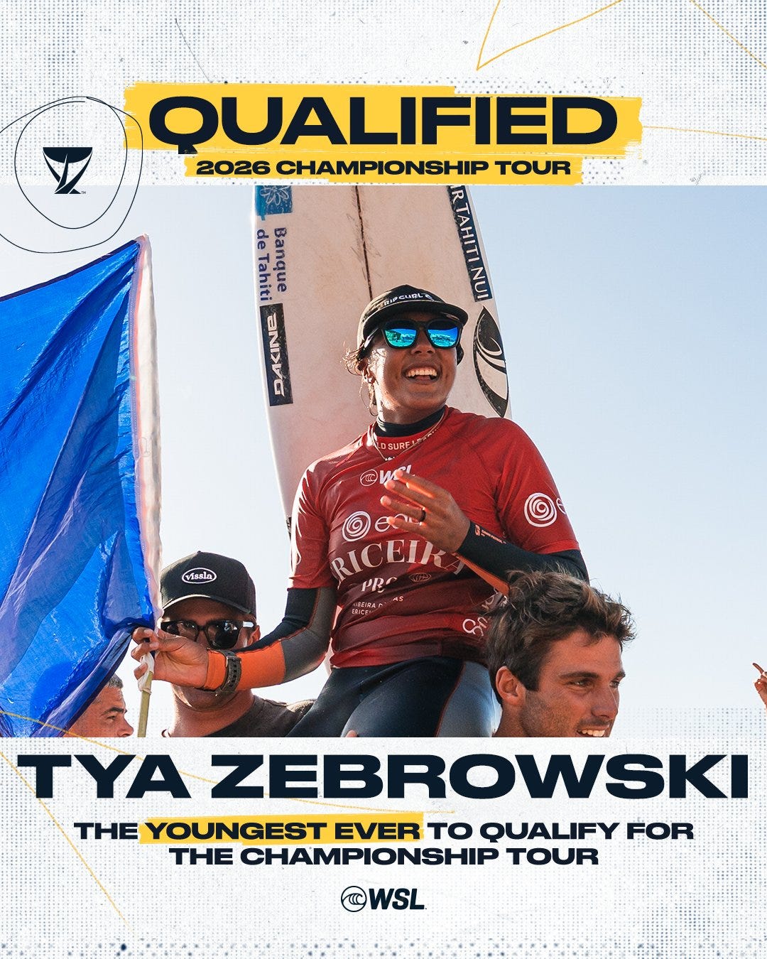 Tya Zebrowski décroche à 14 ans sa qualification pour le Championship Tour 2026 de la Ligue de Surf…