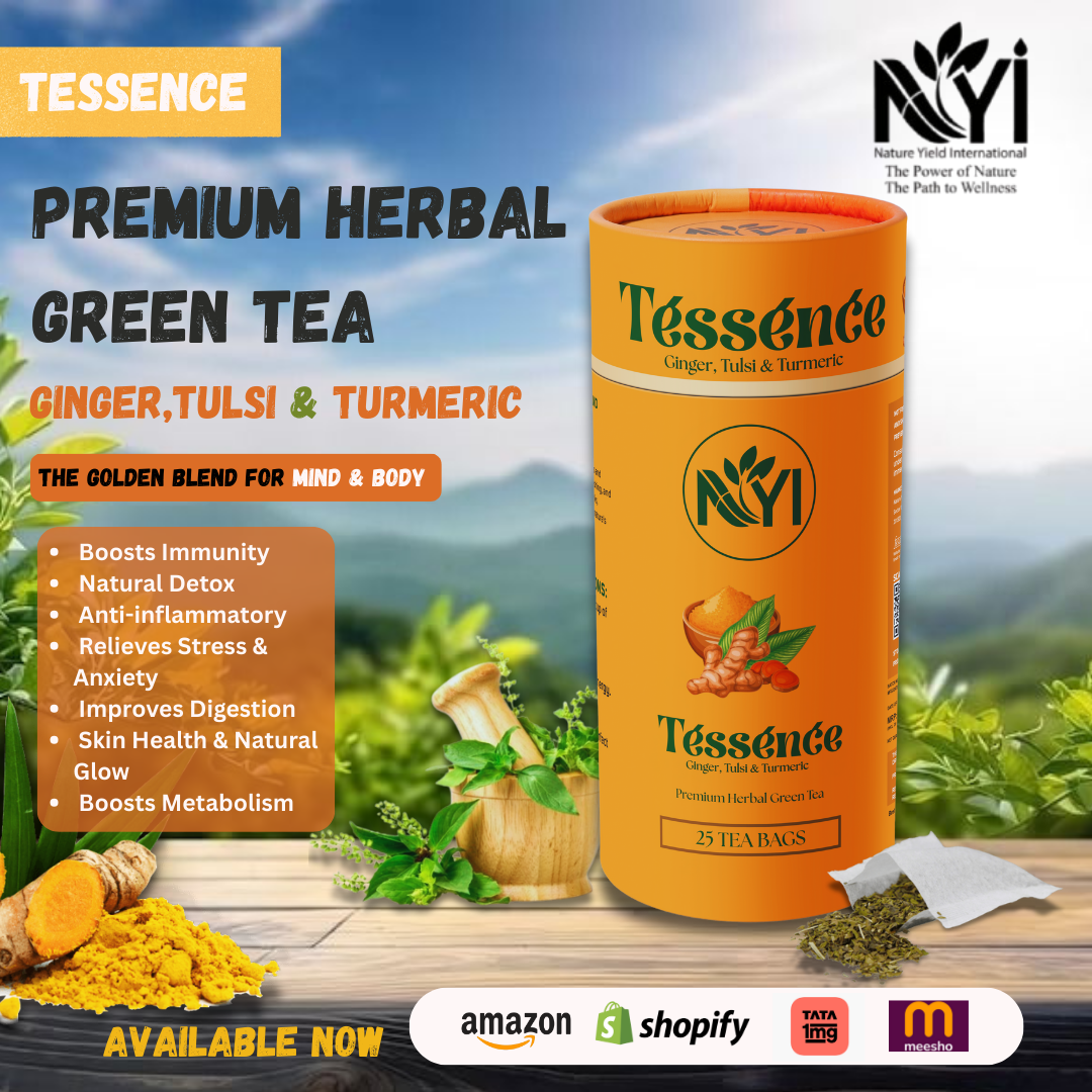 Tessence Premium Herbal Green Tea: The Golden Blend of Ginger, Tulsi & Turmeric