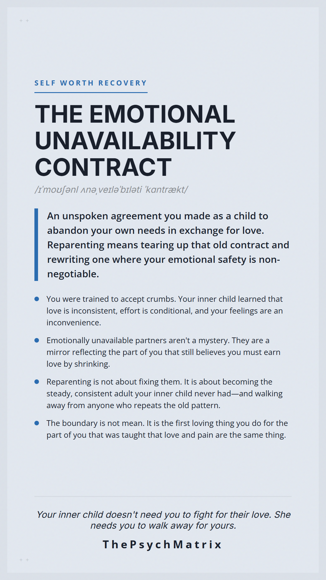 The Contract You Never Signed: Reparenting Your Inner Child Through Emotional Unavailability
