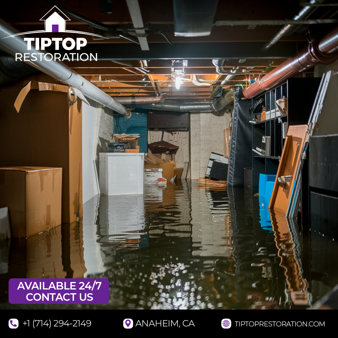 Leak in the basement of a home in Anaheim, CA due to a broken pipe. | by TipTop Restoration