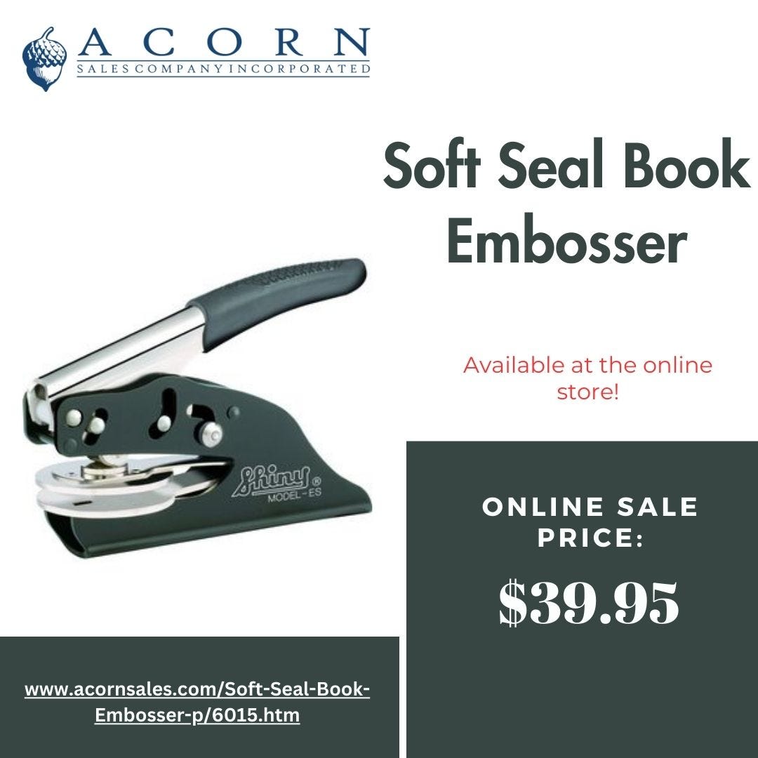 Soft Seal Book Embosser  Custom Book Embosser - Acorn Sales - Medium