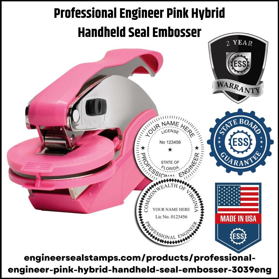 Professional Engineer Pink Hybrid Handheld Seal Embosser Engineer