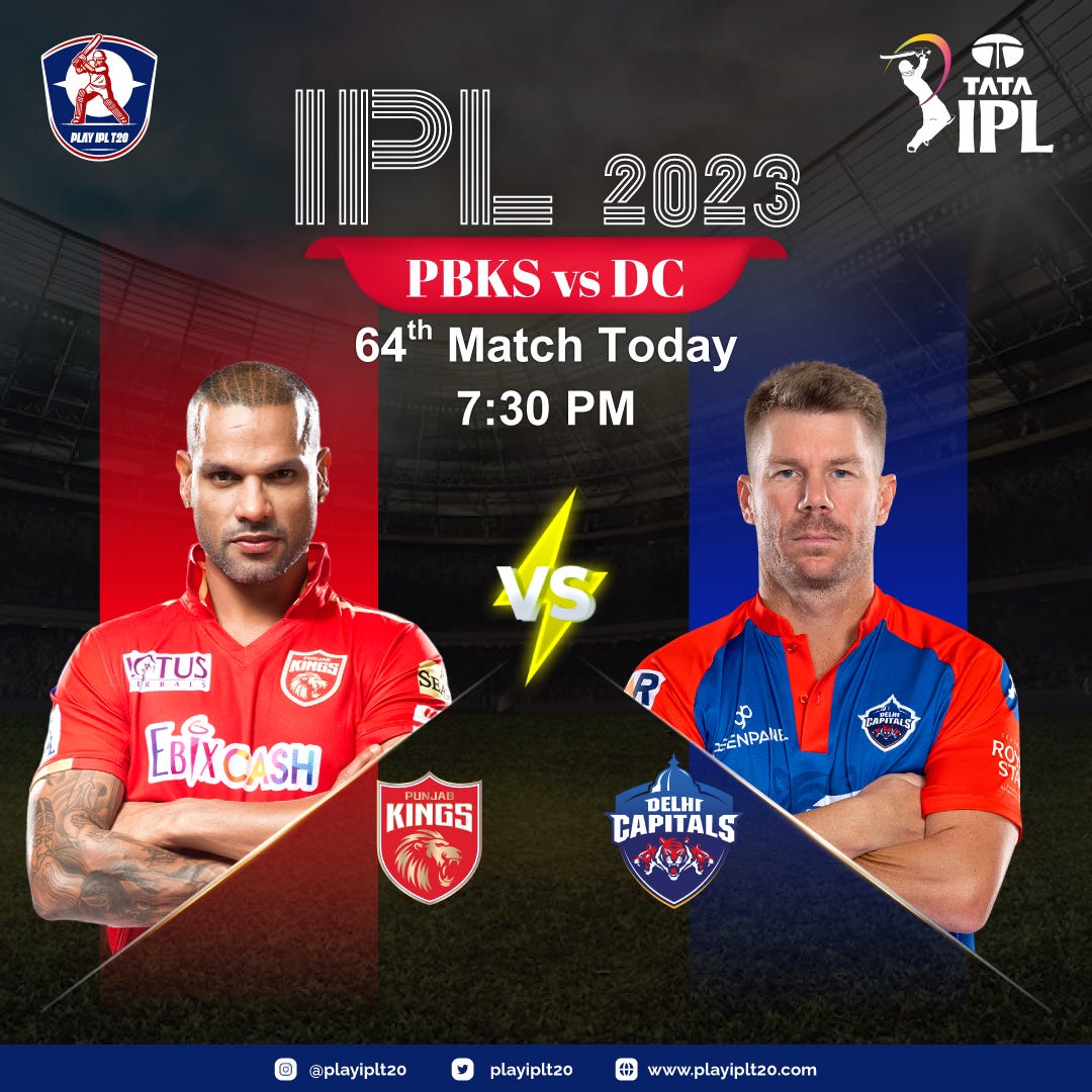 Punjab kings vs delhi capitals 64th match today 7 30 pm play ipl t20