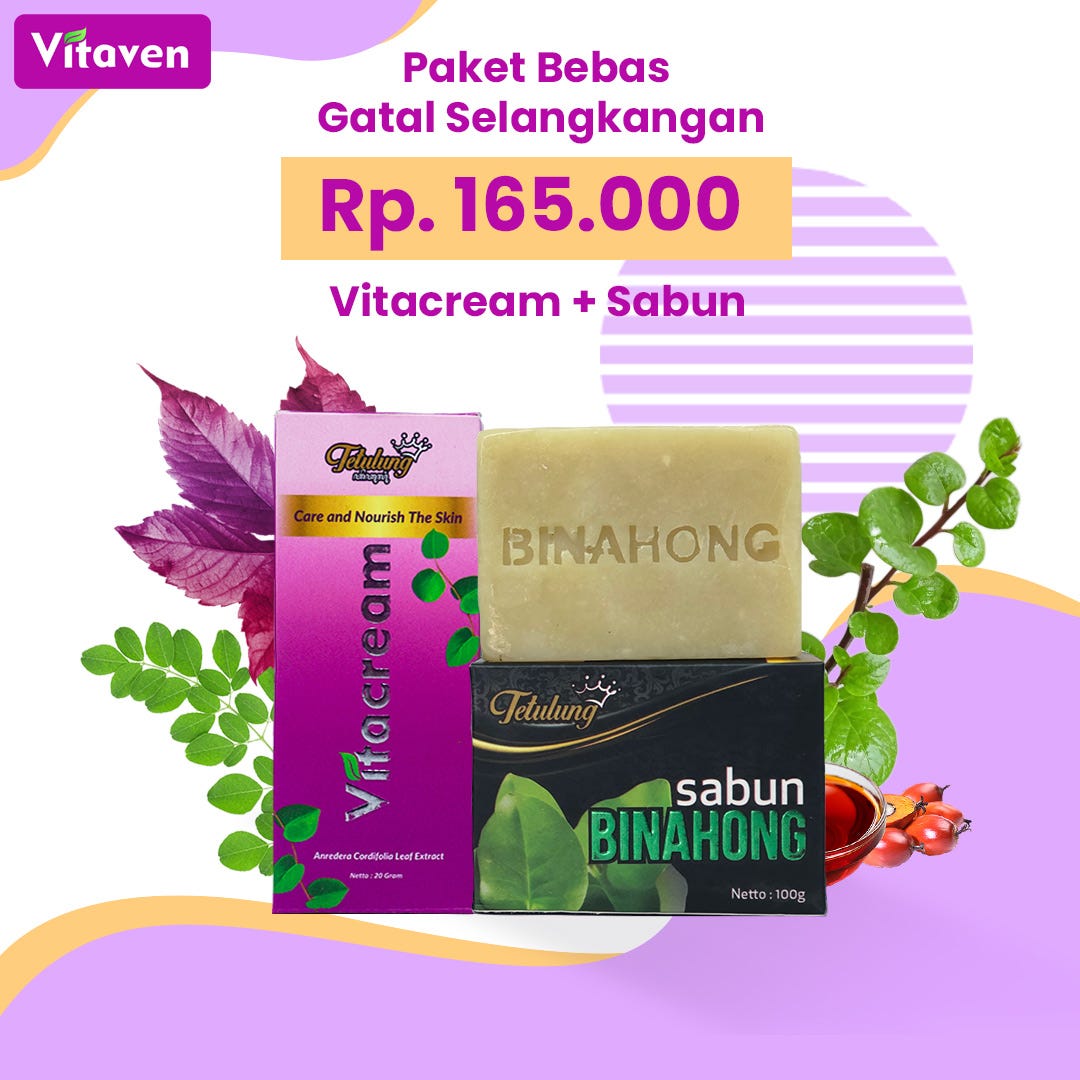 Paket Obat Salep Gatal Selangkangan Menahun Ampuh — Vitacream dan Sabun Binahong BPOM
