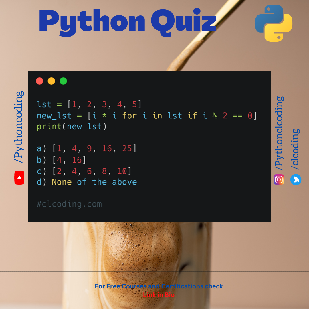 Python Quiz | Day 69 | What is the output of following Python code ...