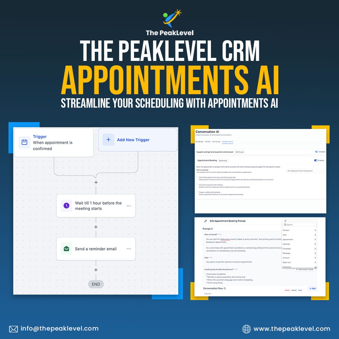 Simplify your scheduling with Appointments AI in #ThePeakLevel CRM!