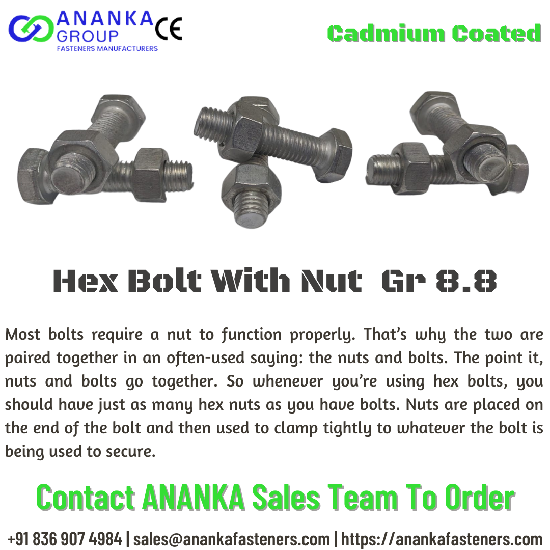 Hex Bolt With Nut Cadmium Coated Gr 8.8 — Ananka Fasteners by AnankaFastener Medium