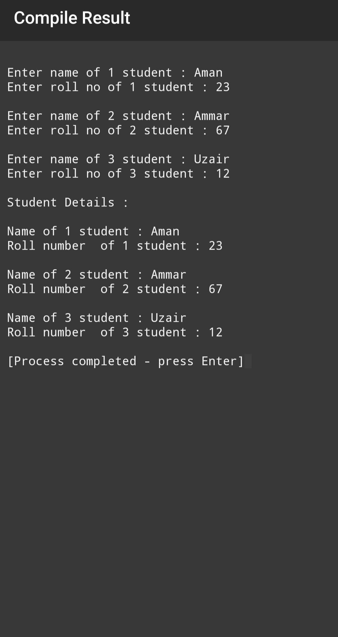 C: Program of printing the details of students (array, 2D) - Programmer ...