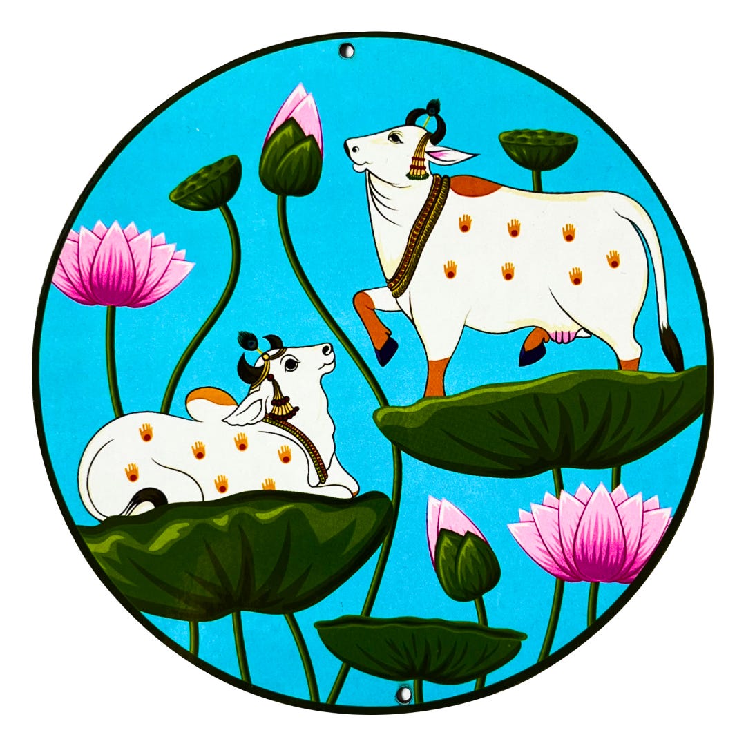 Pichwai Cow With Lotus Printed Orange Jharokha MDF For Festive Decoration Crafts DIY main image 0