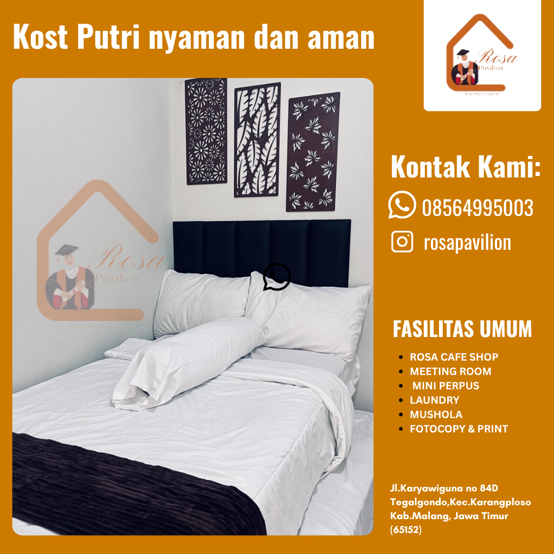 Kost putri Nyaman Aman
 
Cari kost putri eksklusif, aman, dan nyaman di Malang dekat kampus 3 UMM?