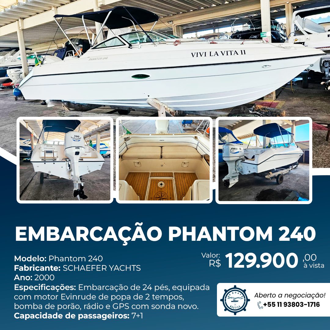 Lancha Phantom 240🚤Lancha Phantom 240 — Conforto e Desempenho na Água