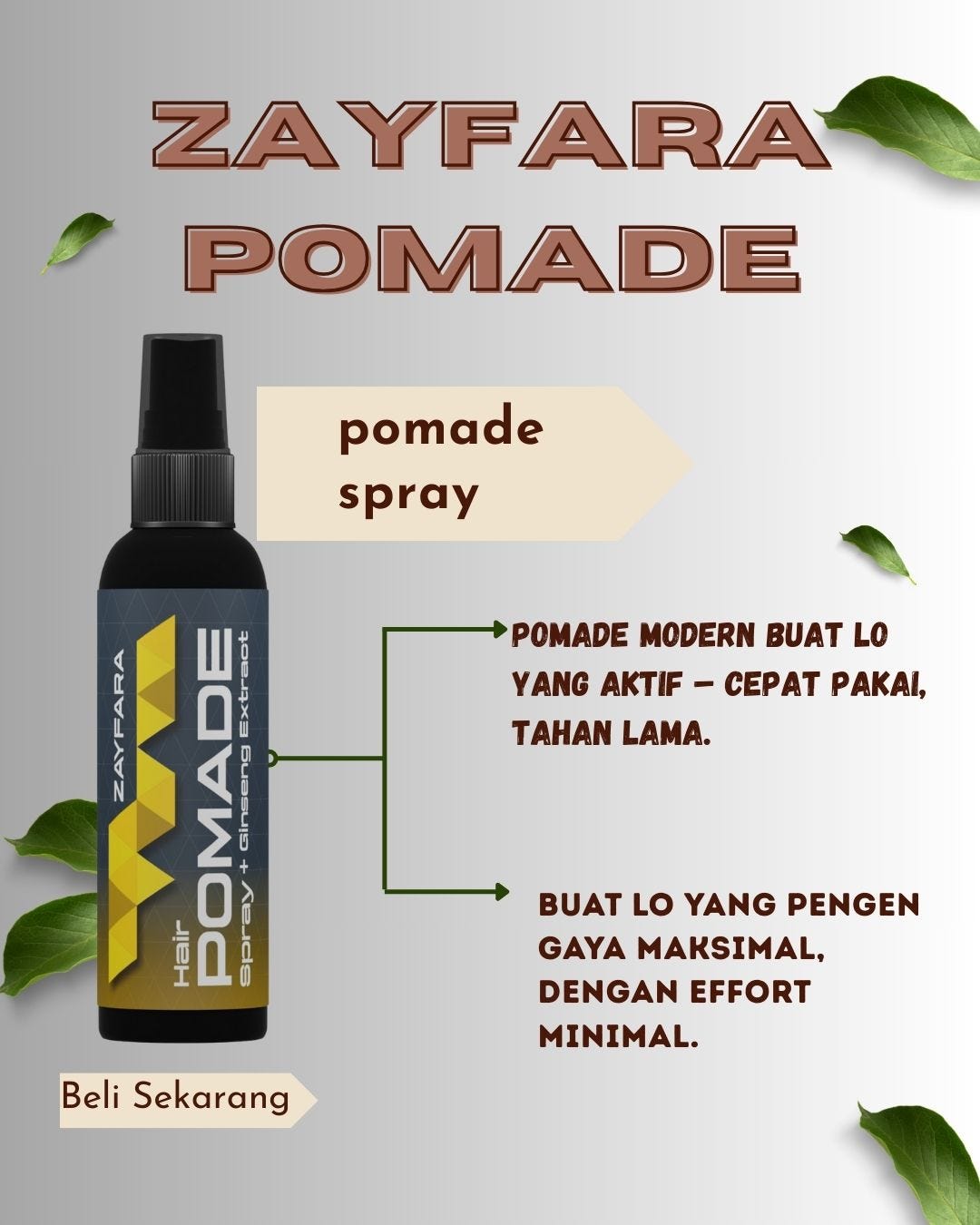 ⚡ ZAYFARA Hair Spray
Rapi Tanpa Ribet. Siap Gaya Kapan Aja.