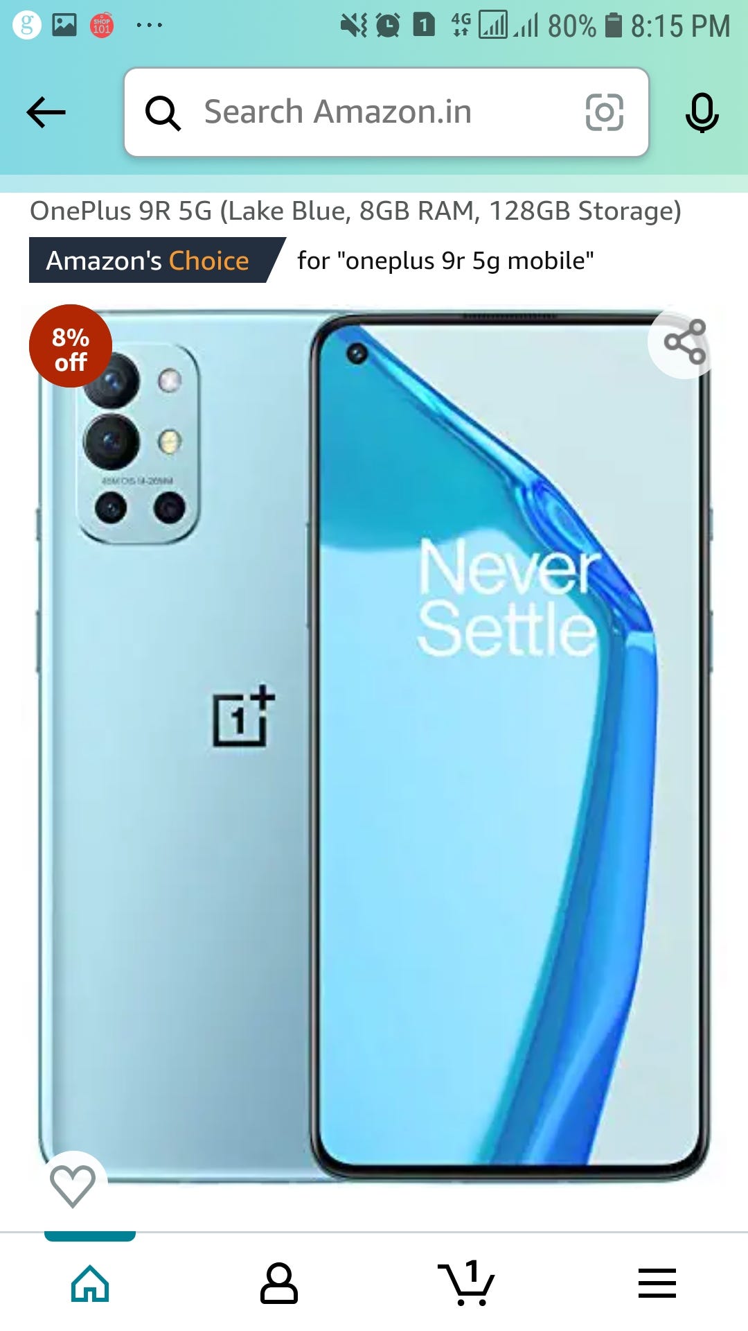 OnePlus 9R 5G (Lake Blue, 8GB RAM, 128GB Storage) Model Name OnePlus 9R