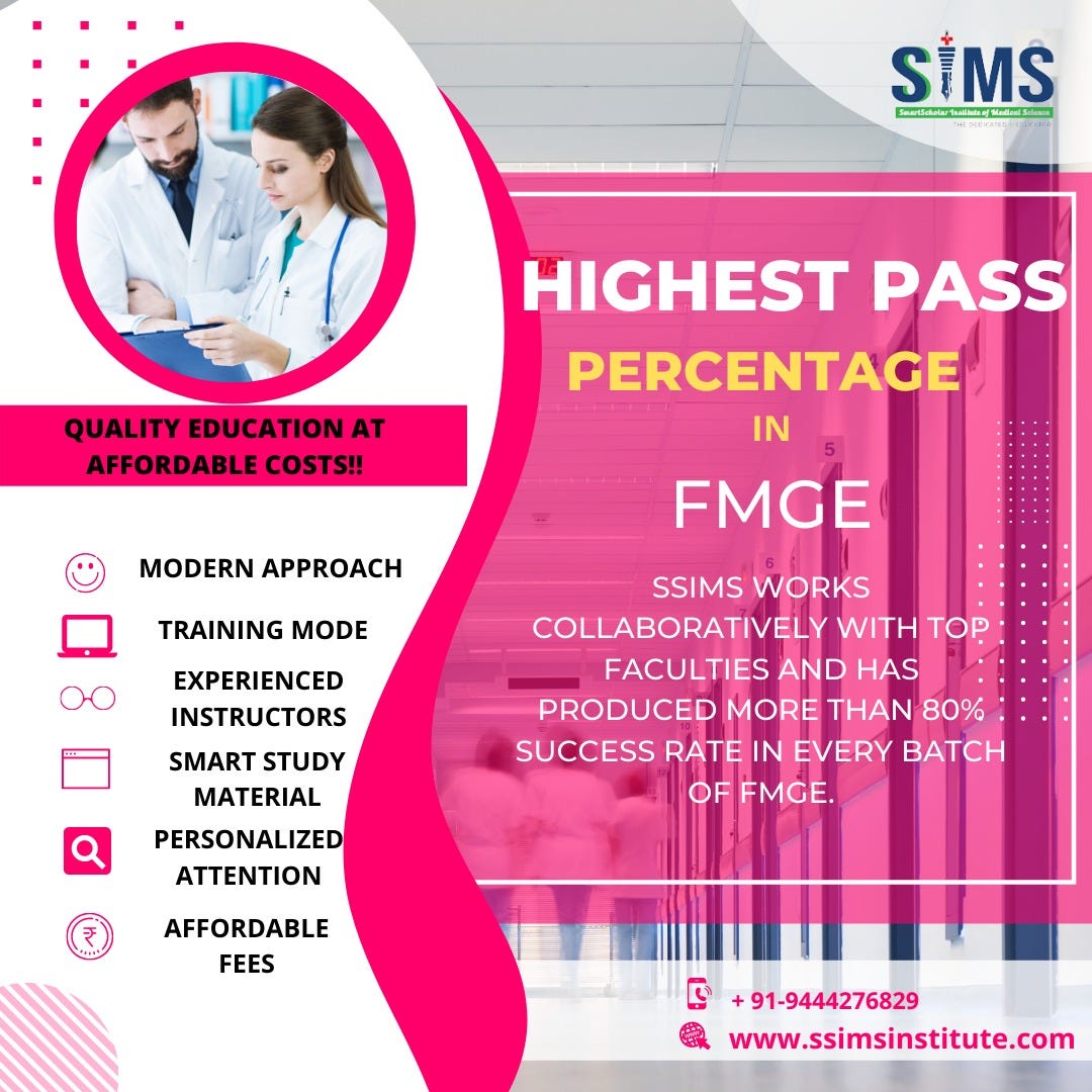 HIGHEST PASS PERCENTAGE IN FMGE SSIMS Institute Medium