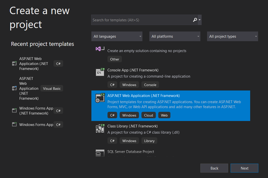 Visual Studio 2019 Asp.net